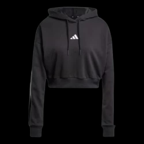 adidas Essentials 3-Stripes French Terry Crop Hoodie 'Black' (Women's)