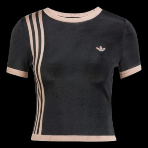 adidas Knitted 3-Stripes Short T-Shirt 'Black' (Women's)