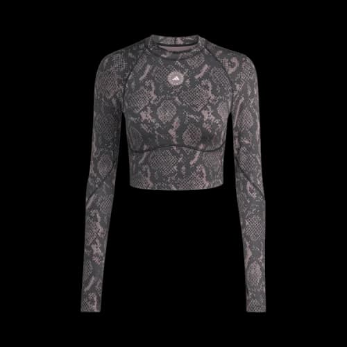 Adidas x Stella McCartney Training Long-Sleeve Crop Printed 'Charcoal/Black'