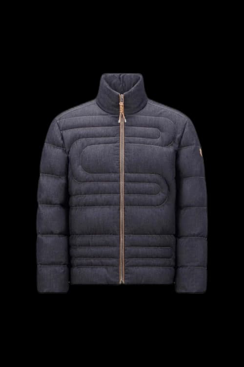 Moncler Xiaohai Snake-Quilted Denim Short Down Jacket Denim Blue