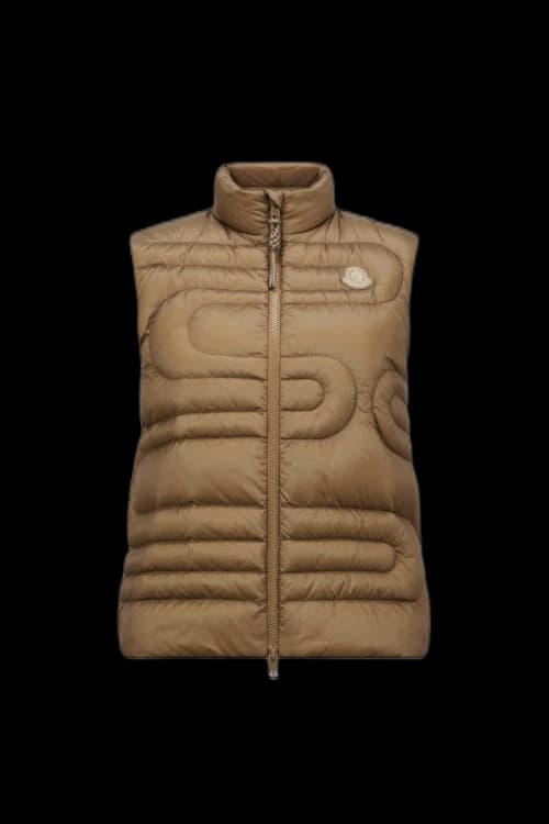 Moncler Xihu Snake-Quilted Down Vest Light Brown