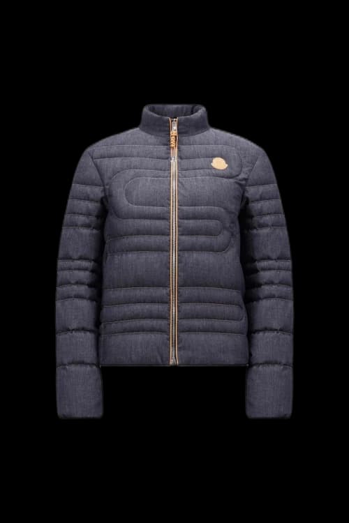 Moncler Xiaoqing Snake-Quilted Denim Short Down Jacket Denim Blue