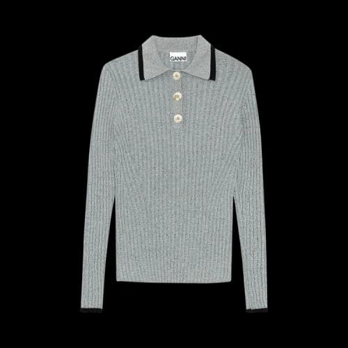 GANNI Linen Knit Blouse 'Blue'