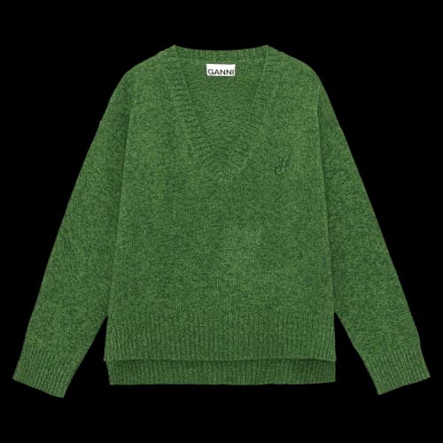 GANNI Recycled Wool V-Neck Pullover 'Green'