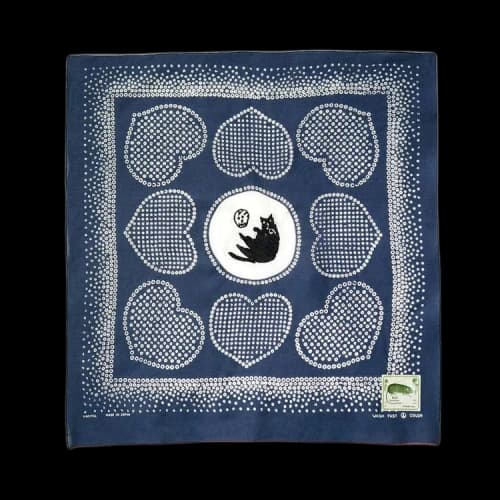 Kapital Fastcolor Selvedge Bandana (Love Cat Embroidery) 'Navy'