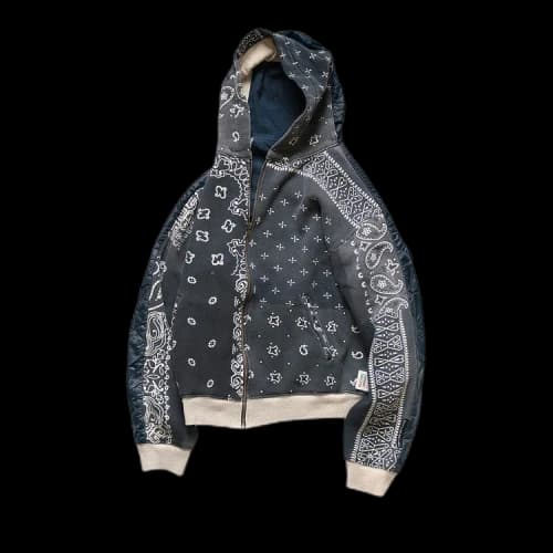 Kapital Half-Quilted Bandana Zip-Up Hoodie 'Black'