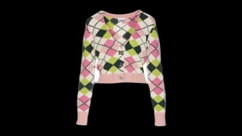 Ganni Graphic Cotton V-Neck Sweater Multi