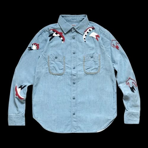 Kapital Swallow Emboridery Chambray Work Shirt 'Sax'