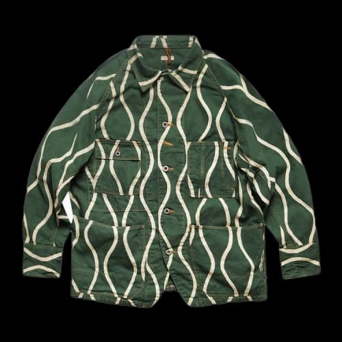Kapital Linen Canvas Drunken-Stripe Cactus Coverall 'Green'