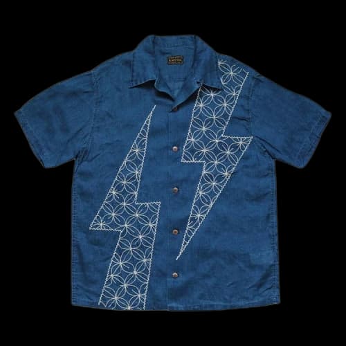 Kapital Thunder Sashiko French Cloth Linen Aloha Shirt 'Indigo'