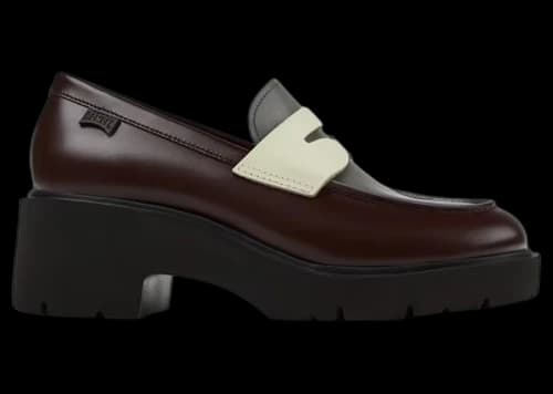 Camper Twins Heeled Loafer Burgundy Grey Off-White (Women's)