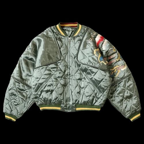 Kapital Rayon Satin Quilting Japan Sham Bomber Jacket 'Olive'