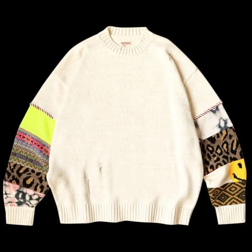 Kapital 5G Cotton Knit Hippie Sleeve Crew Sweater 'Ecru'