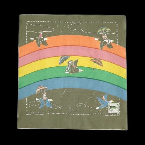 Kapital Fastcolor Selvedge Bandana (Rainbow & Birds) 'Khaki'
