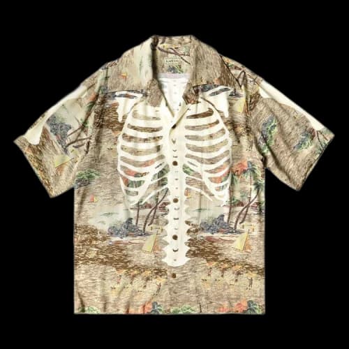Kapital Rayon Kamehameha Bone Wrangle Collar Aloha Shirt 'Brown'