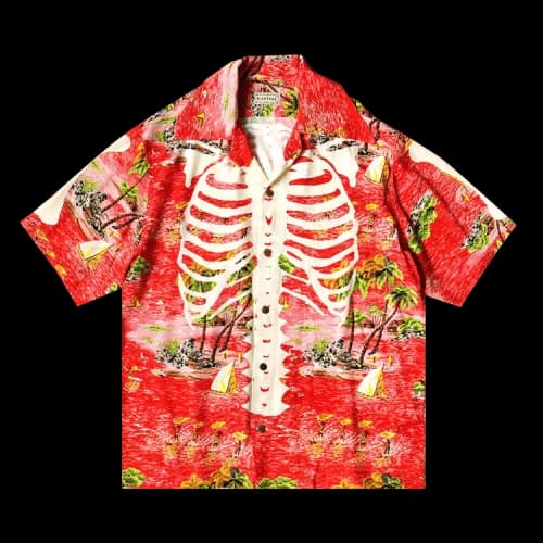 Kapital Rayon Kamehameha Bone Wrangle Collar Aloha Shirt 'Red'