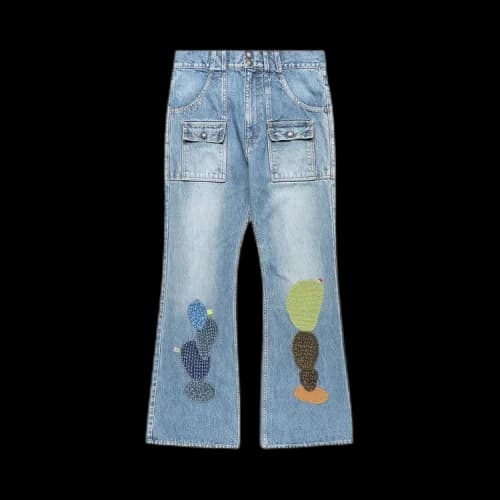 Kapital Denim Bush Flare Pants (Cactus Embroidery) 'Indigo'