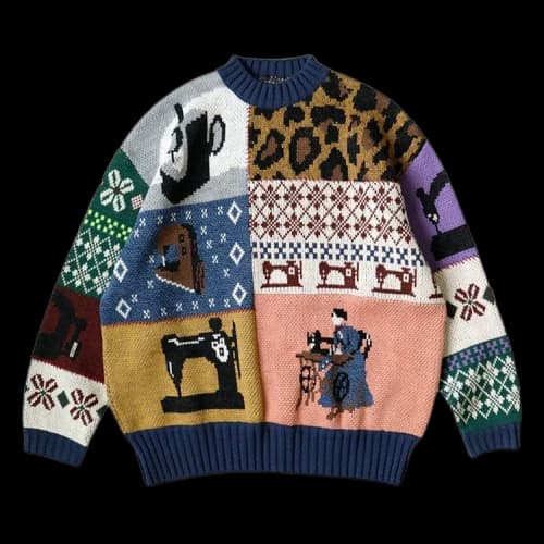 Kapital Kurogane Mishin Patchwork Crew Sweater 'Navy'