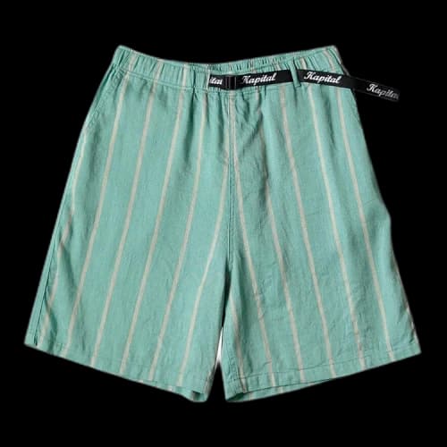 Kapital Linen Phillies Stripe Easy Shorts 'Turquoise'