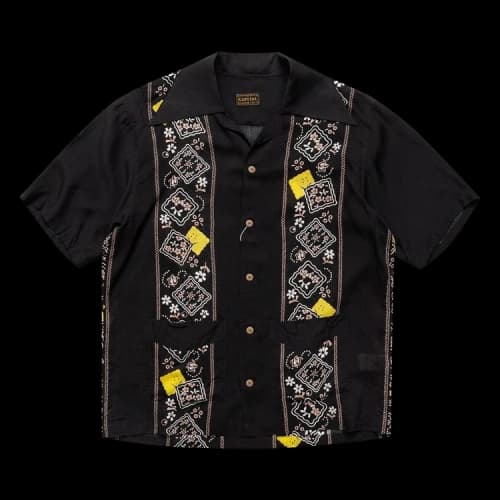 Kapital Silk Rayon Peckish Rainbowy Wrangle Collar Cuba Shirt 'Black'