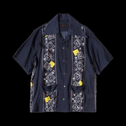 Kapital Silk Rayon Peckish Rainbowy Wrangle Collar Cuba Shirt 'Navy'
