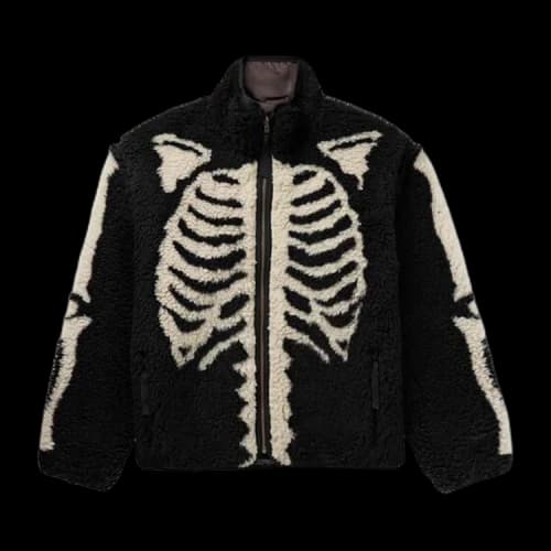 Kapital Bone Boa Reversible Printed Fleece and Nylon Jacket 'Black'
