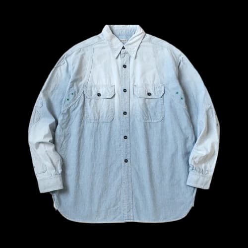 Kapital Chambray 2tones Bone Patch Ventilator Workshirt 'Sax'