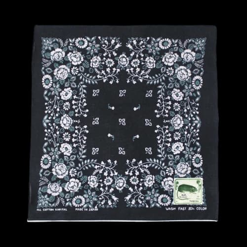 Kapital Fastcolor Selvedge Bandana (Churchill Garden) 'Black'