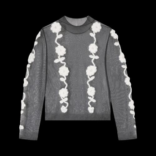 GANNI Sheer Flower Crochet Applique Top 'Black'