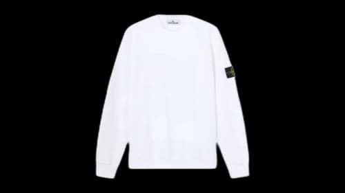 Stone Island 6100060 Organic Cotton Fleece Regular Fit Crewneck Sweatshirt White