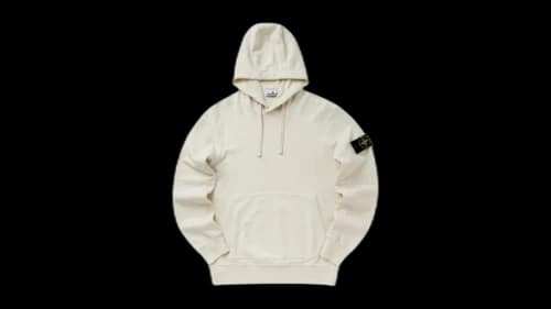 Stone Island 6100062 Organic Cotton Fleece Regular Fit Hooded Sweatshirt Ivory
