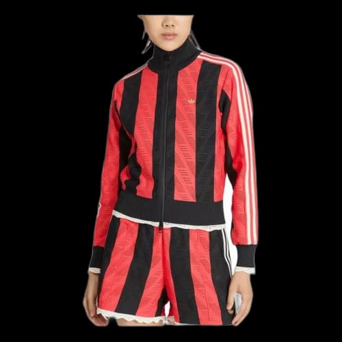 adidas Originals Firebird Open-Knit Crochet Track Jacket 'Black Semi Lucid Red' (Women's)