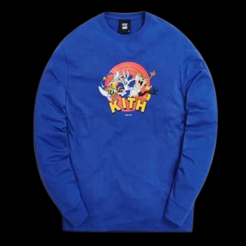 KITH x Looney Tunes Crossover Bugs Bunny Cartoon Printing Long Sleeves Unisex Blue