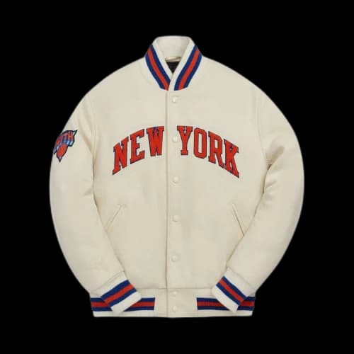 Kith And Golden Bear For New York Knicks Varsity Jacket 'Sandrift'