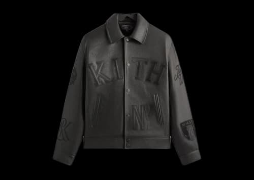 Kith Pebbled Leather Varsity Coaches Jacket Black