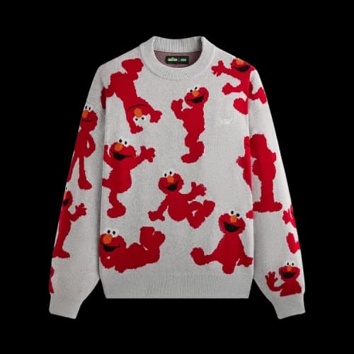 Kith x Sesame Street Elmo Intarsia Crewneck Sweater 'Light Heather Grey'