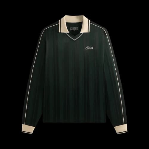 Kith Pinstripe Tricot Panelled Long-Sleeve Tap In Polo 'Stadium'