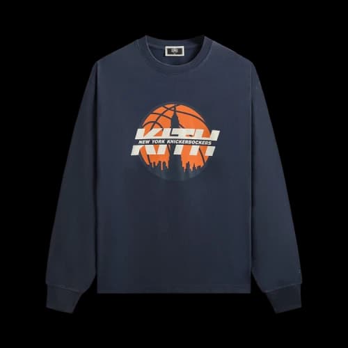 Kith For The New York Knicks Knickerbockers Long Sleeve Quinn Vintage Tee 'Nocturnal'