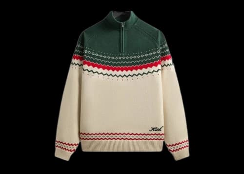 Kith Kithmas Serif Fair Isle Rue Wyona Quarter Zip Heather Oatmeal