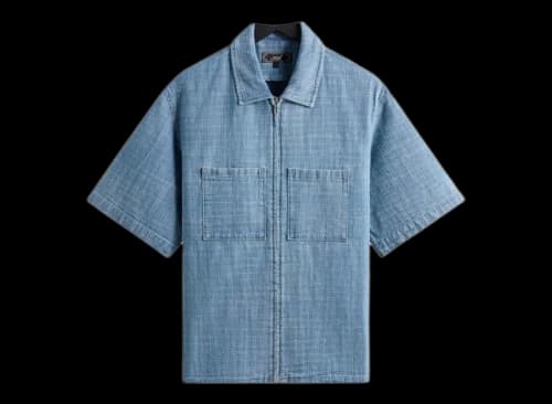 Kith Textured Indigo Paxton Zip Front Shirt Light Indigo