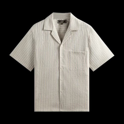Kith Neon Slub Stripe Cropped Beckham Camp Collar Shirt 'Sandrift'