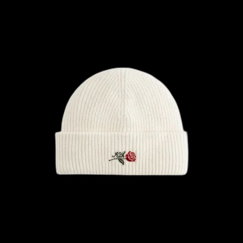 Kith Script Rose Felt Embroidery Cotton Beanie 'Sandrift'
