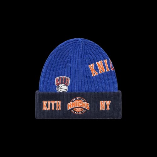 Kith x New Era For The New York Knicks All Over Patches Knit Beanie 'Royal'