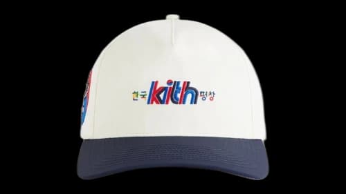 Kith Olympics Heritage Pyeongchang Nylon Bay Low Pinch Crown Snapback White/Blue