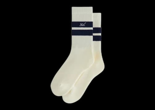 Kith Double Stripe Script Embroidered Cotton Crew Socks Torpedo