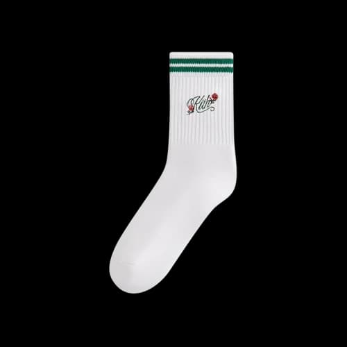 Kith Double Striped Floral Cotton Mid Crew Socks 'Conifer'