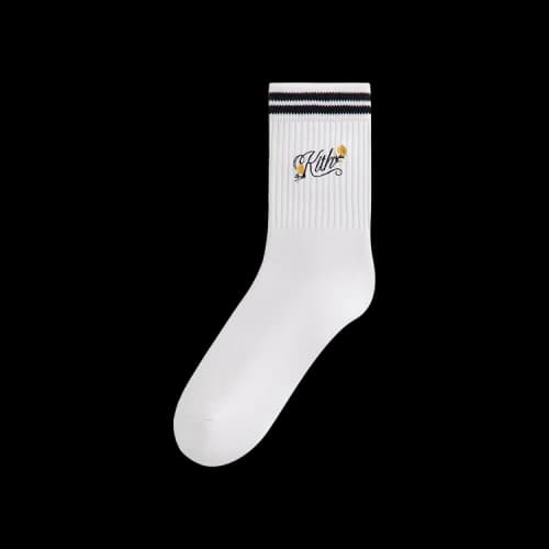 Kith Double Striped Floral Cotton Mid Crew Socks 'Nocturnal'
