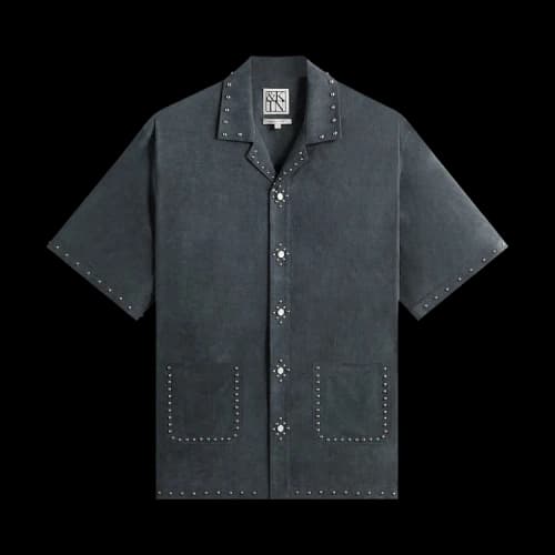 Kith &Kin Studded Cupro Linen Sawyer Shirt 'Somber'
