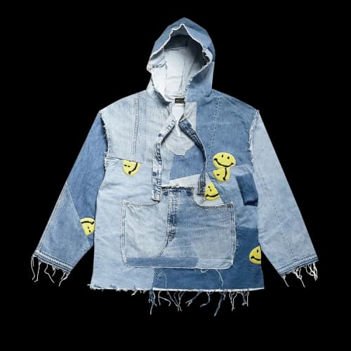 Kapital Smile Embroidered Denim Re-Construct Baja Hoodie 'Indigo'
