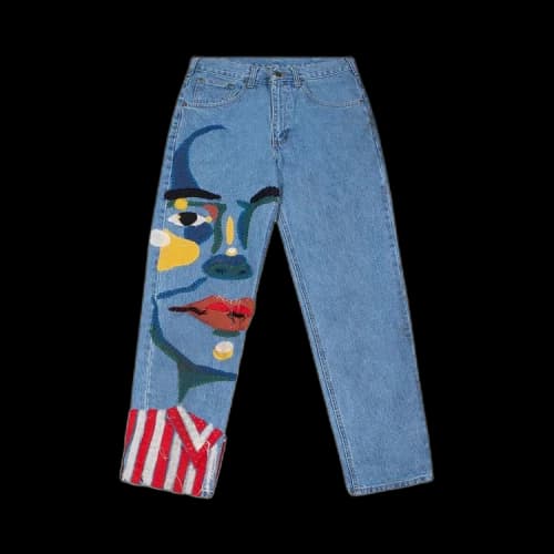 KidSuper Stitched Face Denim Trousers 'Blue'